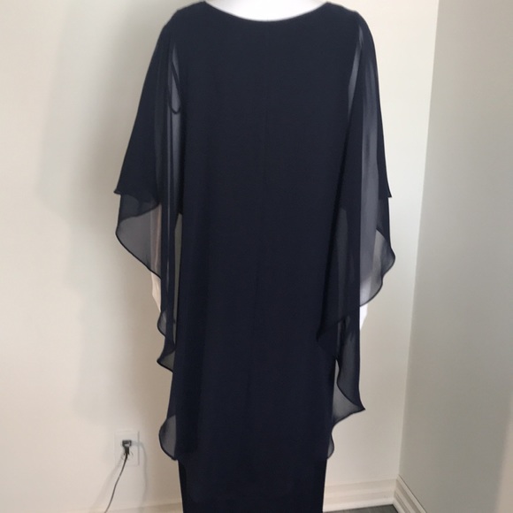 Glamour Nights, Navy Blue Dress with attached sheer Overlay. - Picture 11 of 15